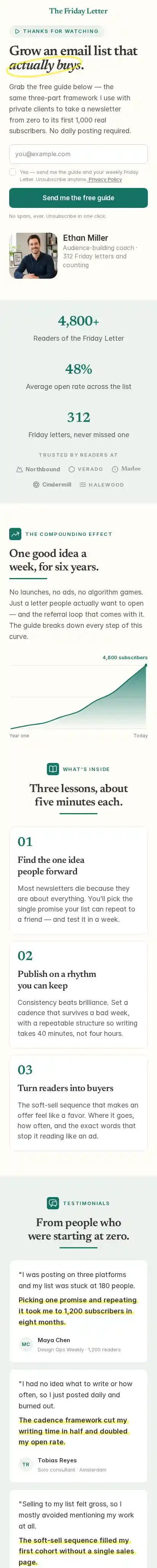 Optinletter home page on mobile