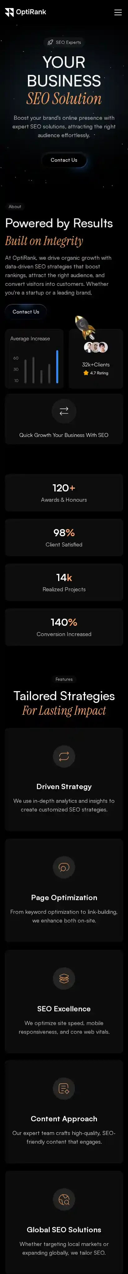 OptiRank home page on mobile