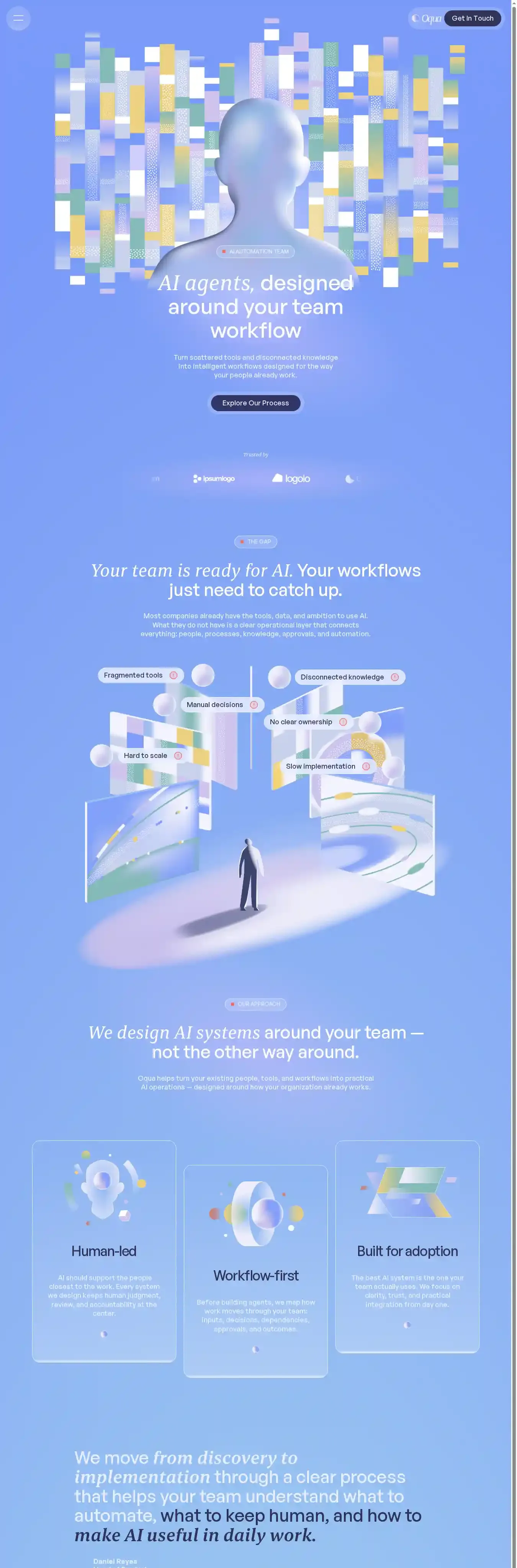 Oqua home page on desktop