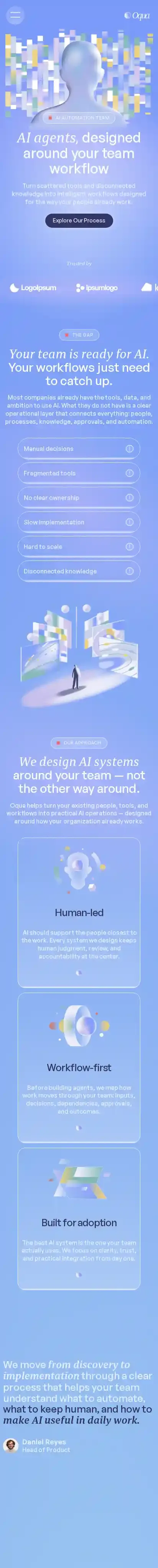 Oqua home page on mobile