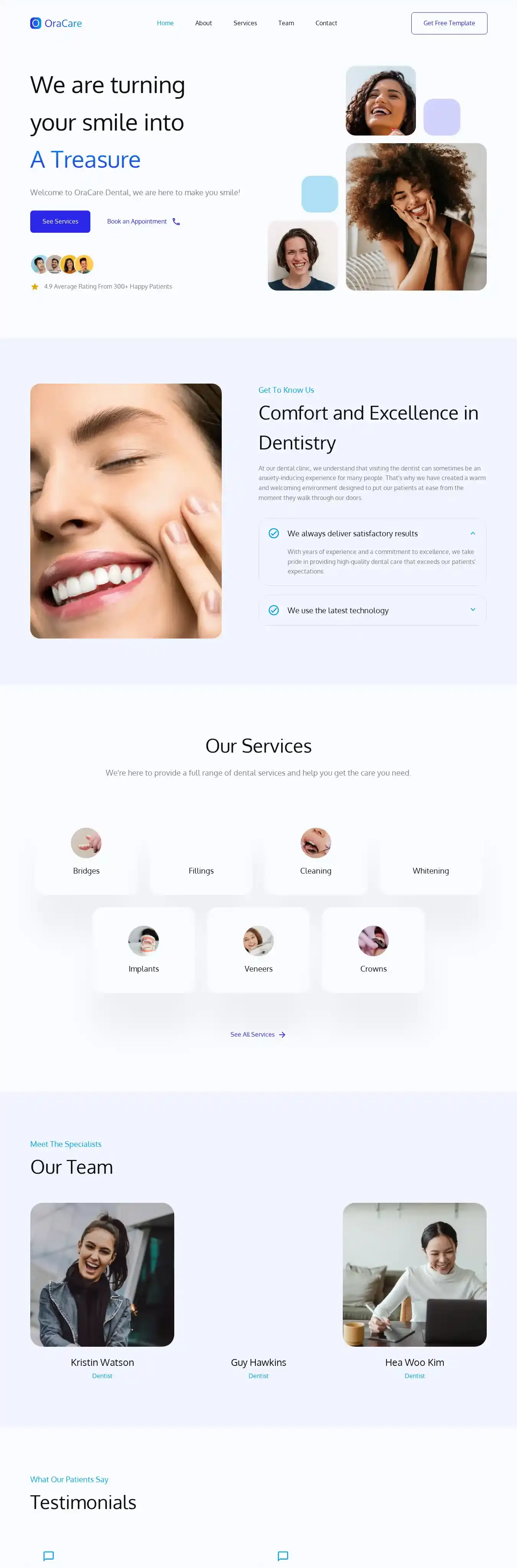 OraCare home page on desktop