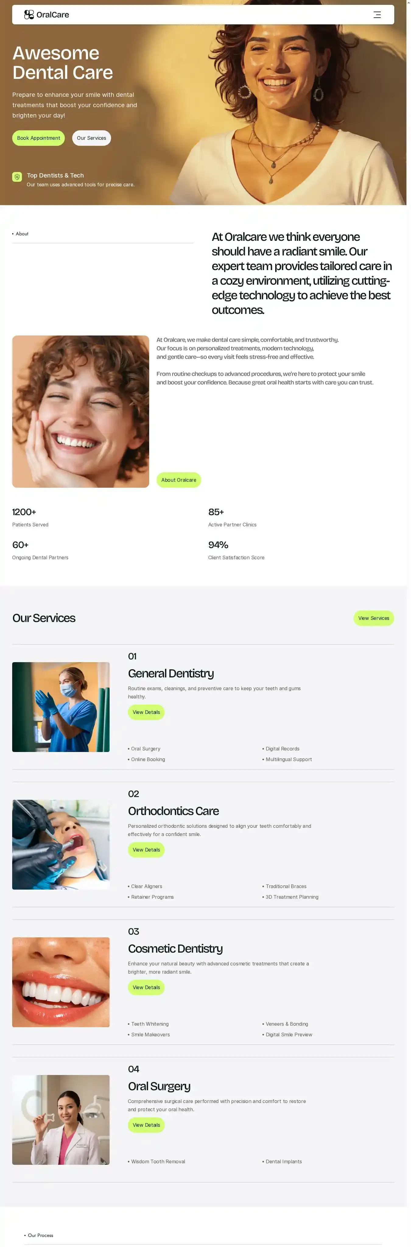 Oral Care home page on desktop