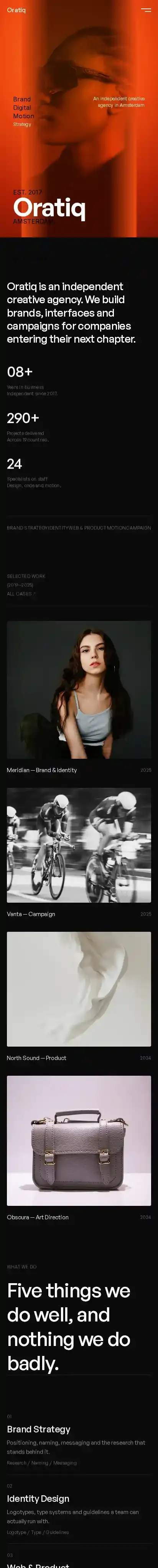 Oratiq home page on mobile