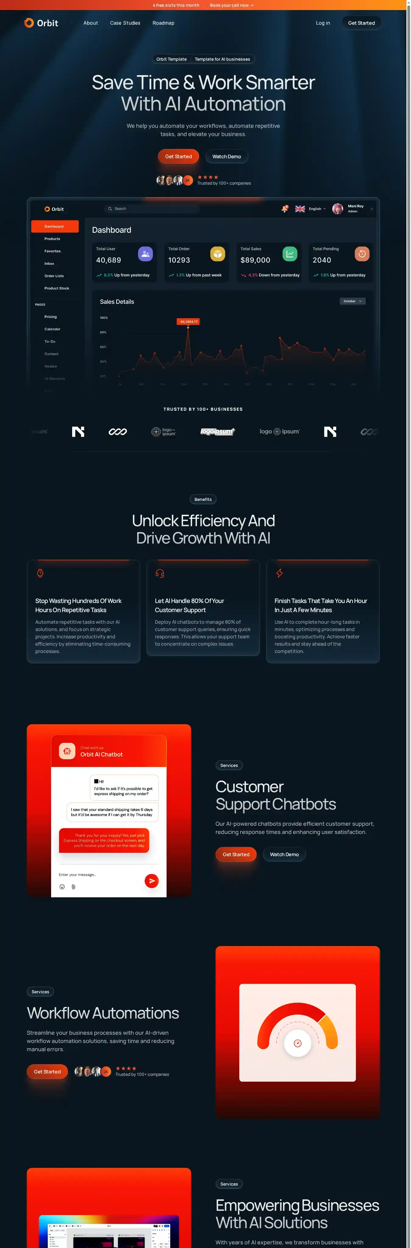 Orbit home page on desktop
