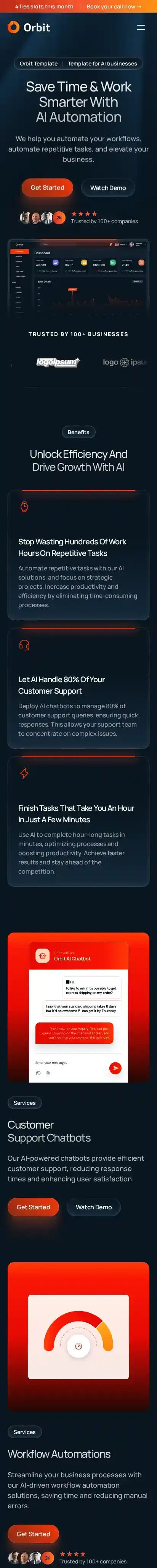 Orbit home page on mobile