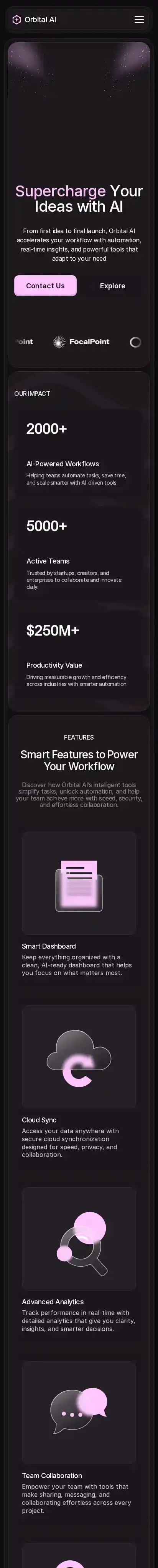 Orbital Pro home page on mobile