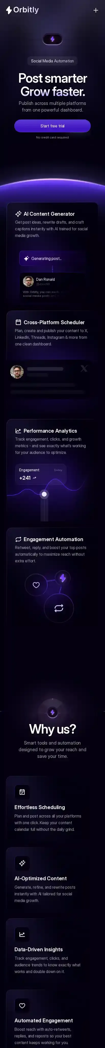 Orbitly home page on mobile