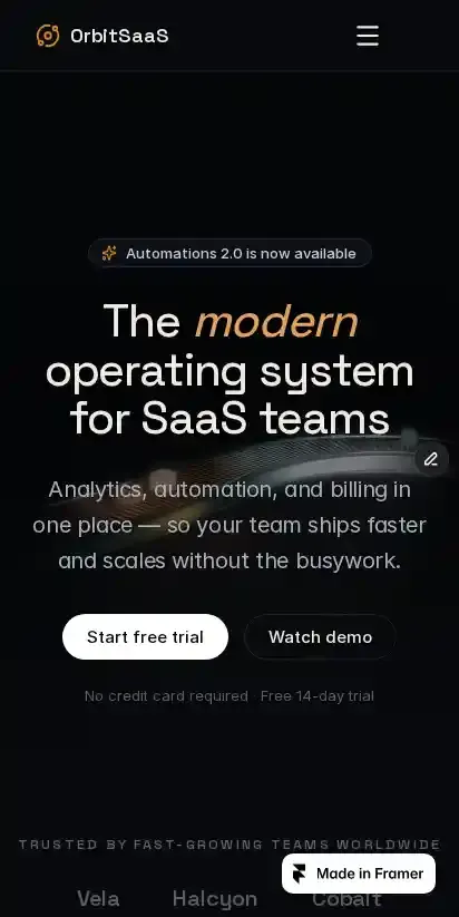 OrbitSaaS home page on mobile