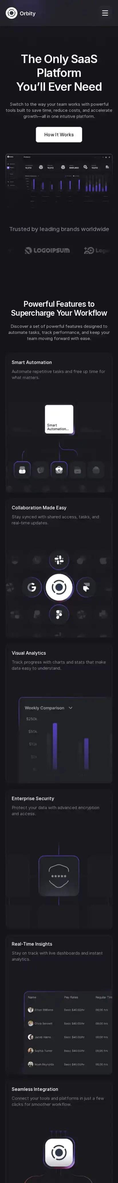 Orbity home page on mobile