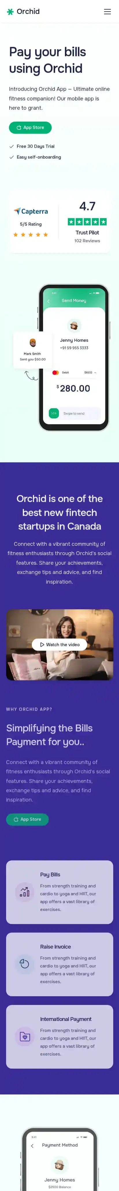 Orchid App home page on mobile