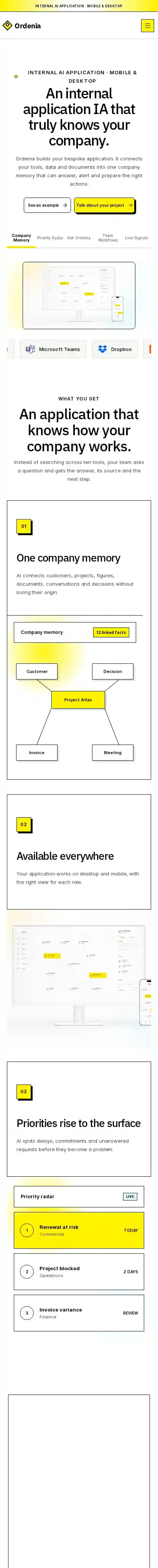 Ordenia home page on mobile