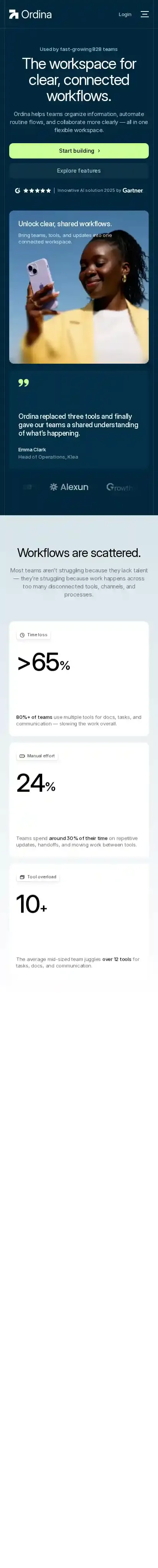 Ordina home page on mobile