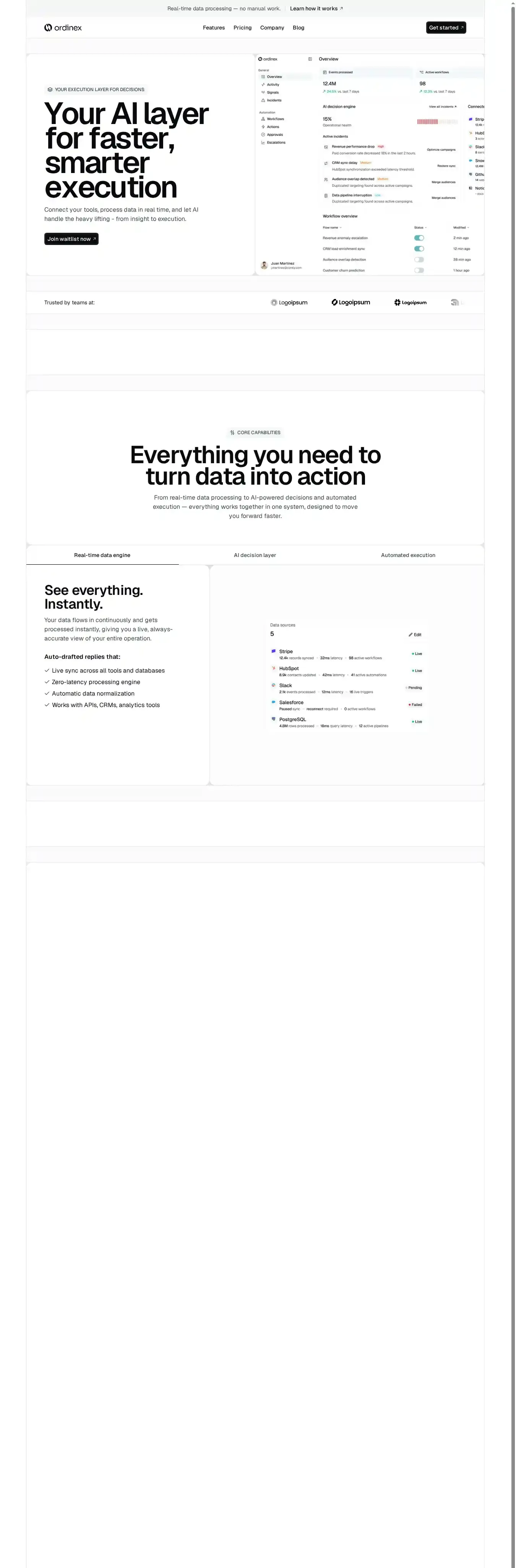 Ordinex home page on desktop