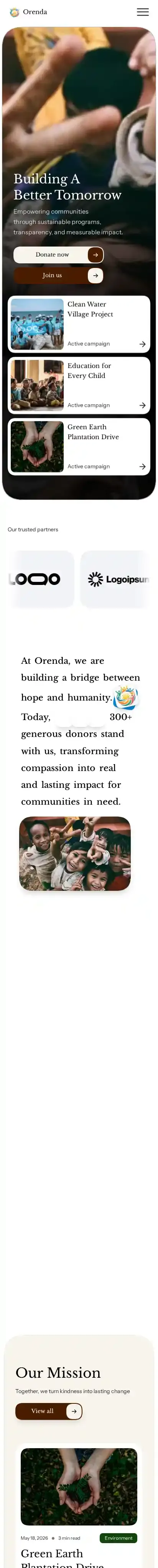 Orendaa home page on mobile