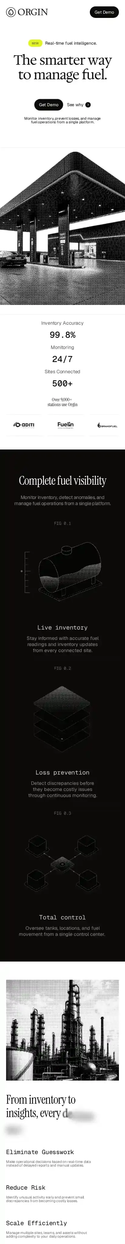 Orgin Fuel home page on mobile