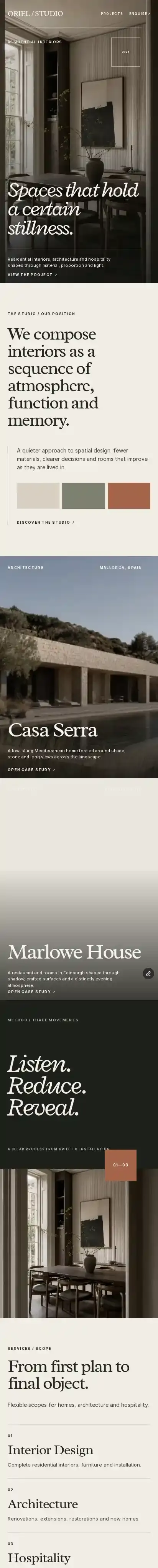 Oriel home page on mobile