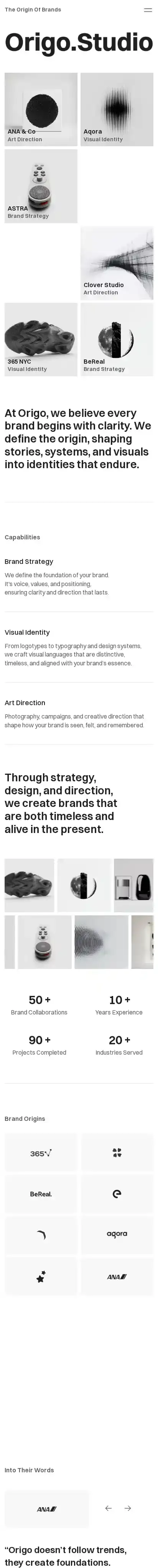 Origo.Studio home page on mobile