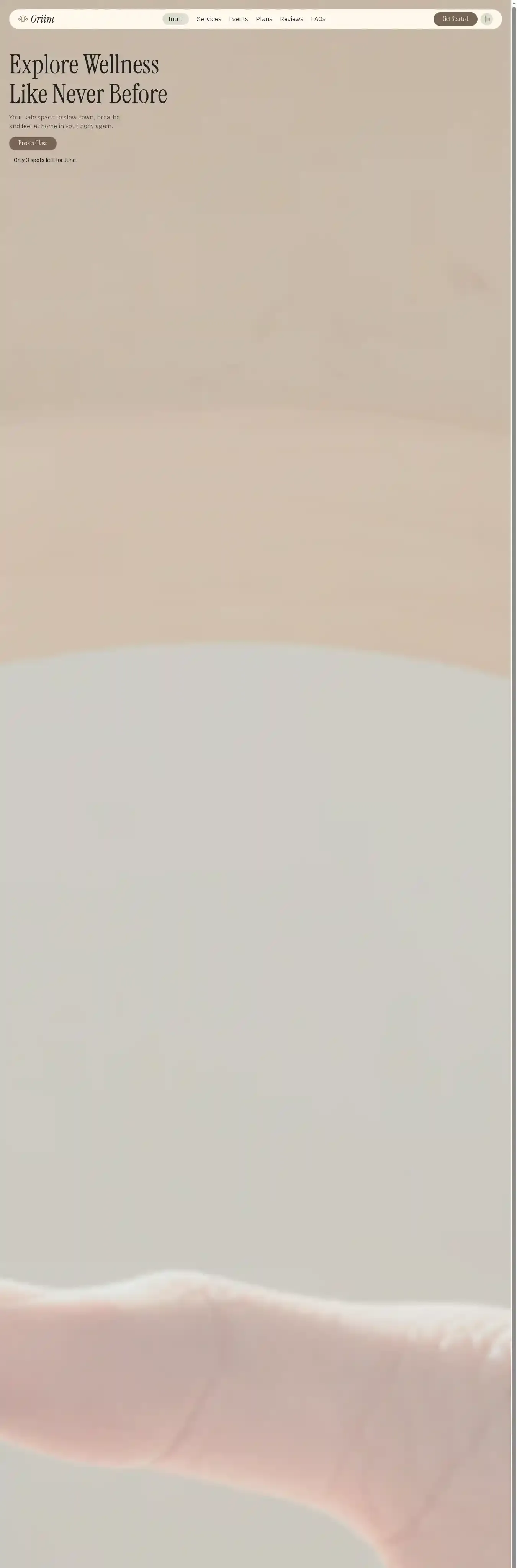 Oriim home page on desktop