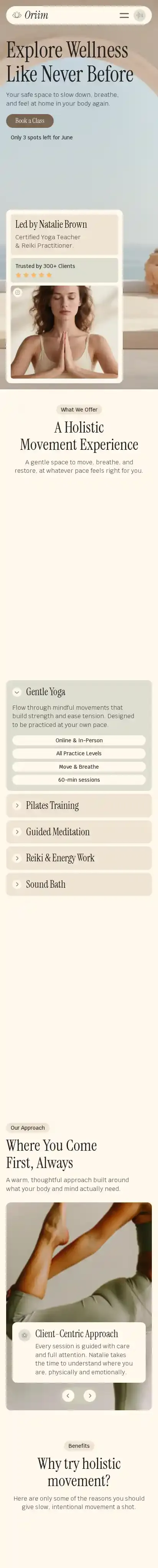 Oriim home page on mobile