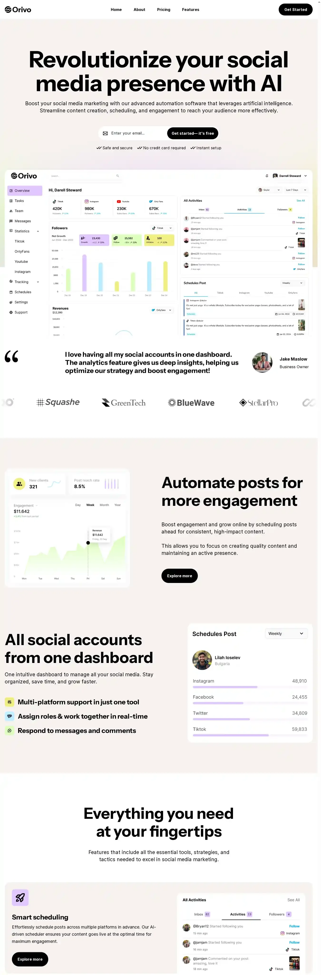 Orivo home page on desktop