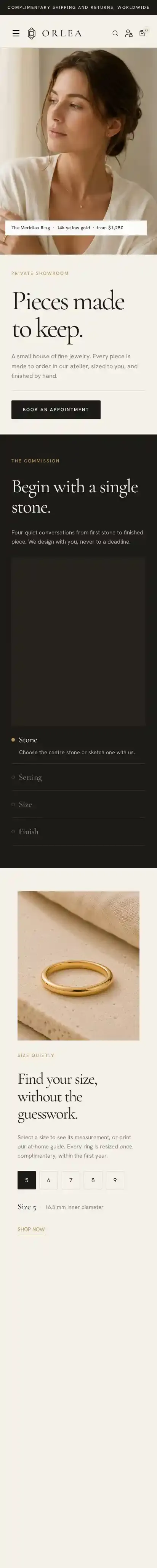 Orlea home page on mobile