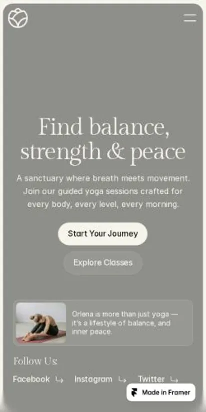 Orlena home page on mobile