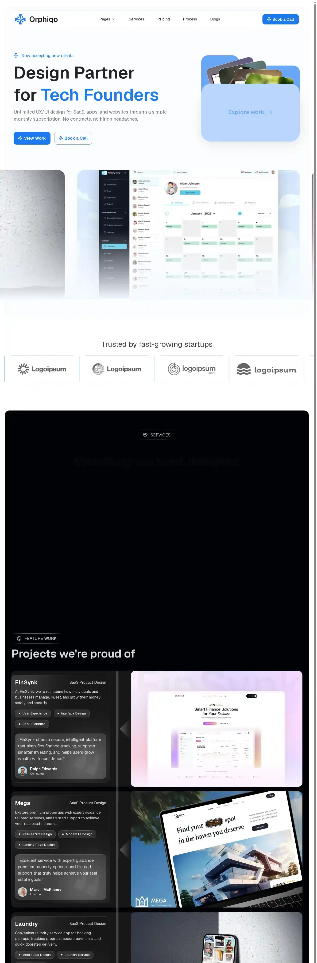 Orphiqo home page on desktop