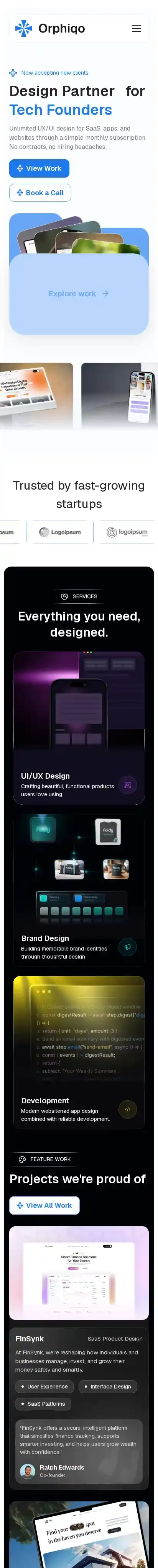 Orphiqo home page on mobile