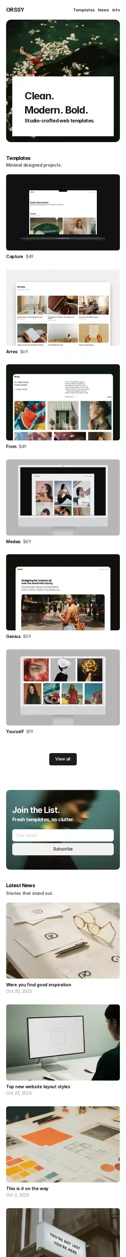 Orssy home page on mobile