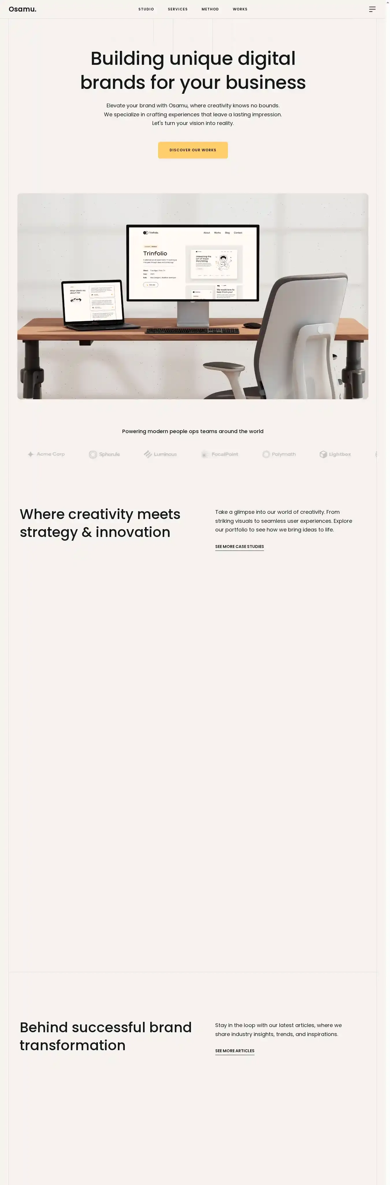 Osamu home page on desktop