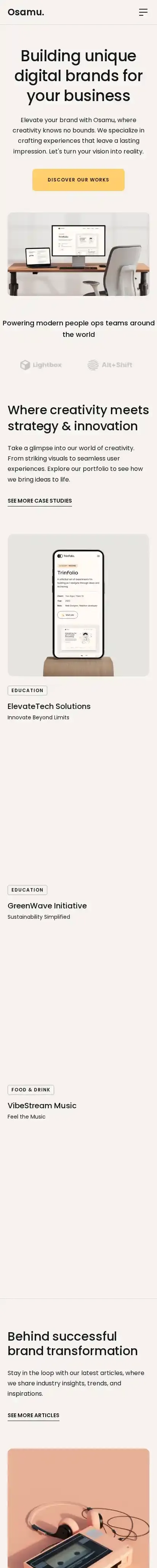 Osamu home page on mobile