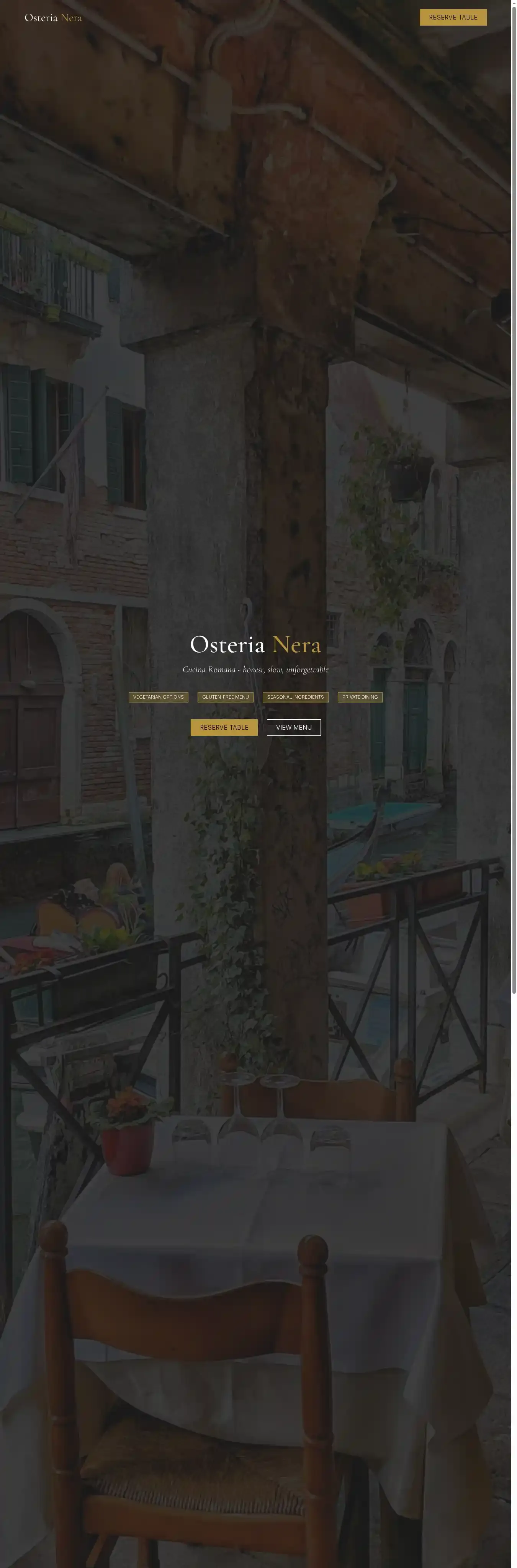 Osteria Nera home page on desktop