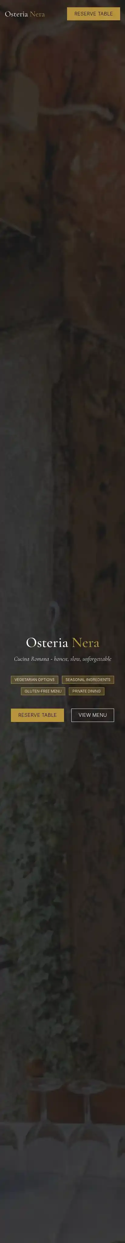 Osteria Nera home page on mobile