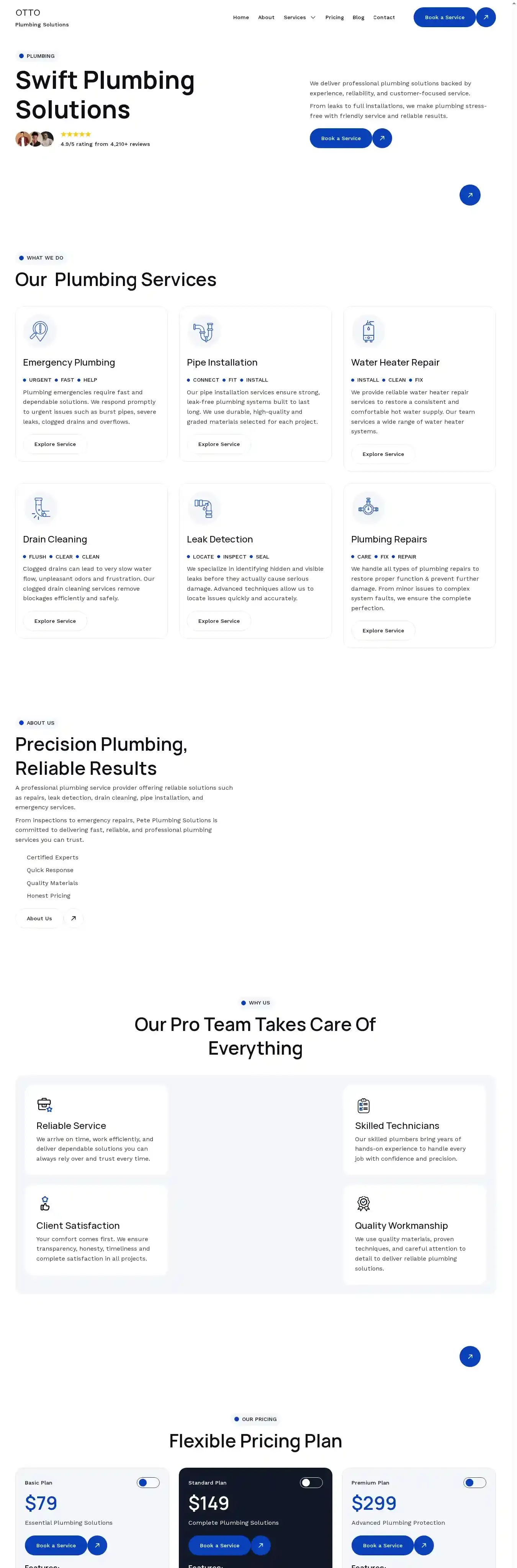 OTTO Plumbing home page on desktop