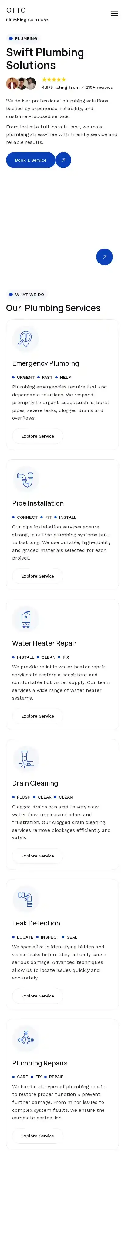 OTTO Plumbing home page on mobile
