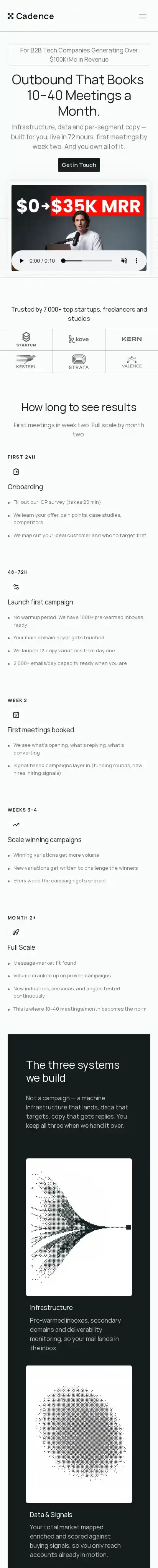 Outbound Automation home page on mobile