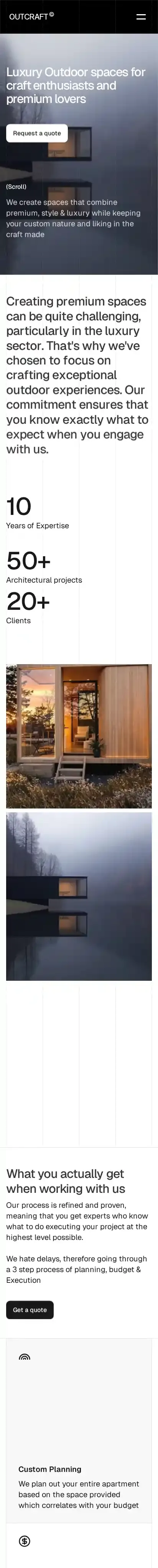 OutCraft home page on mobile