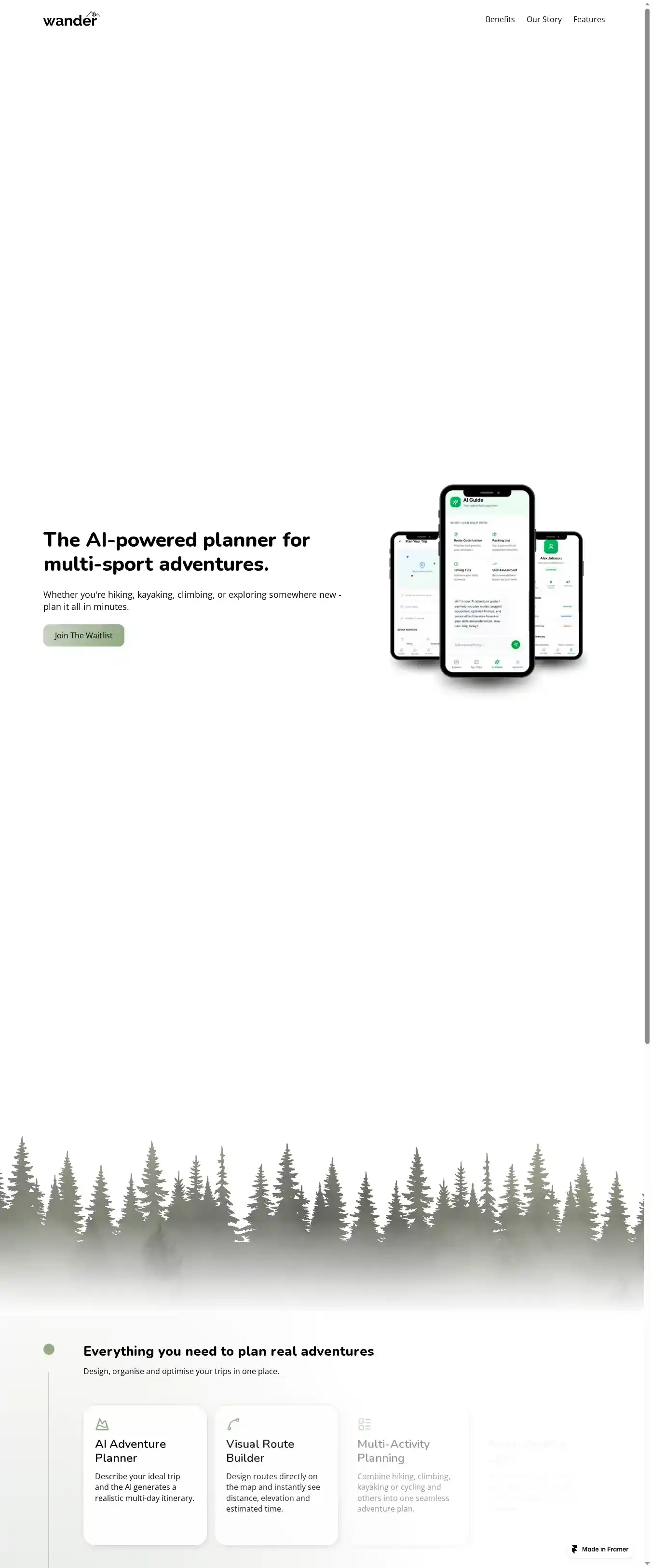 Outdoor App Landing home page on desktop