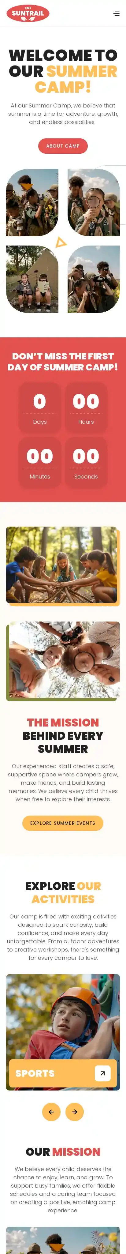 Outdoor Summer Camp home page on mobile