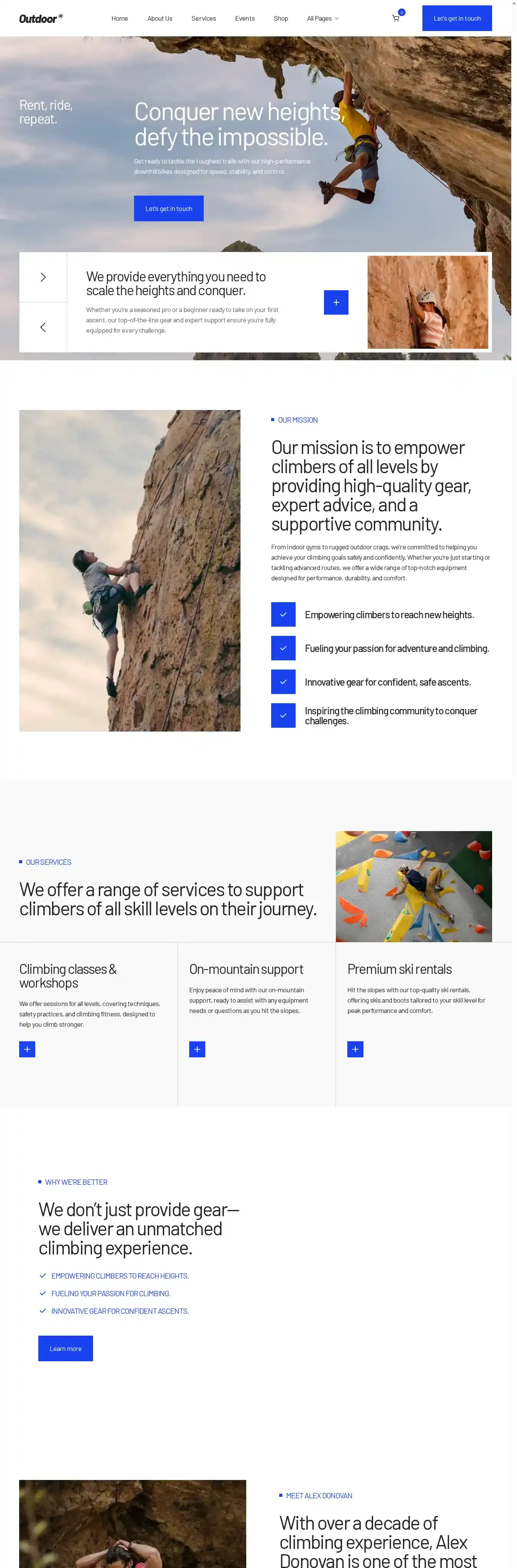 Outdoor home page on desktop