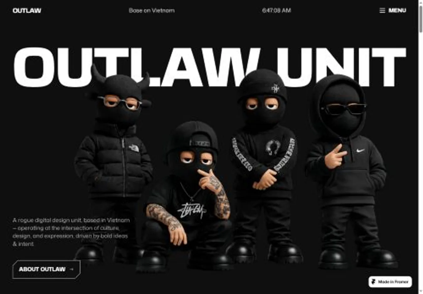 OUTLAW home page on desktop