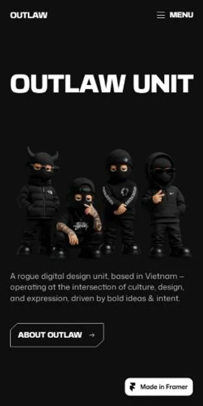 OUTLAW home page on mobile