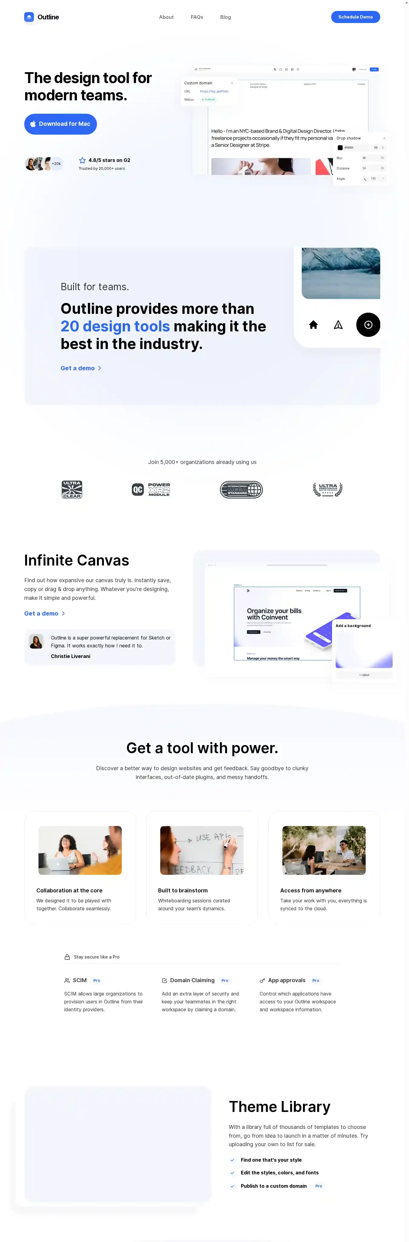 Outline home page on desktop