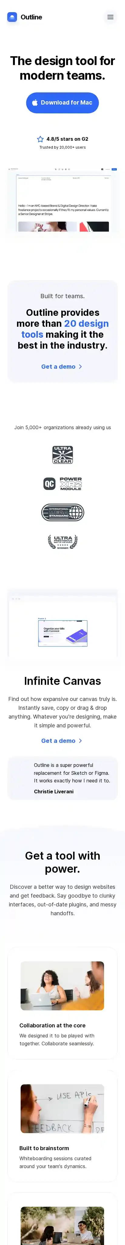 Outline home page on mobile