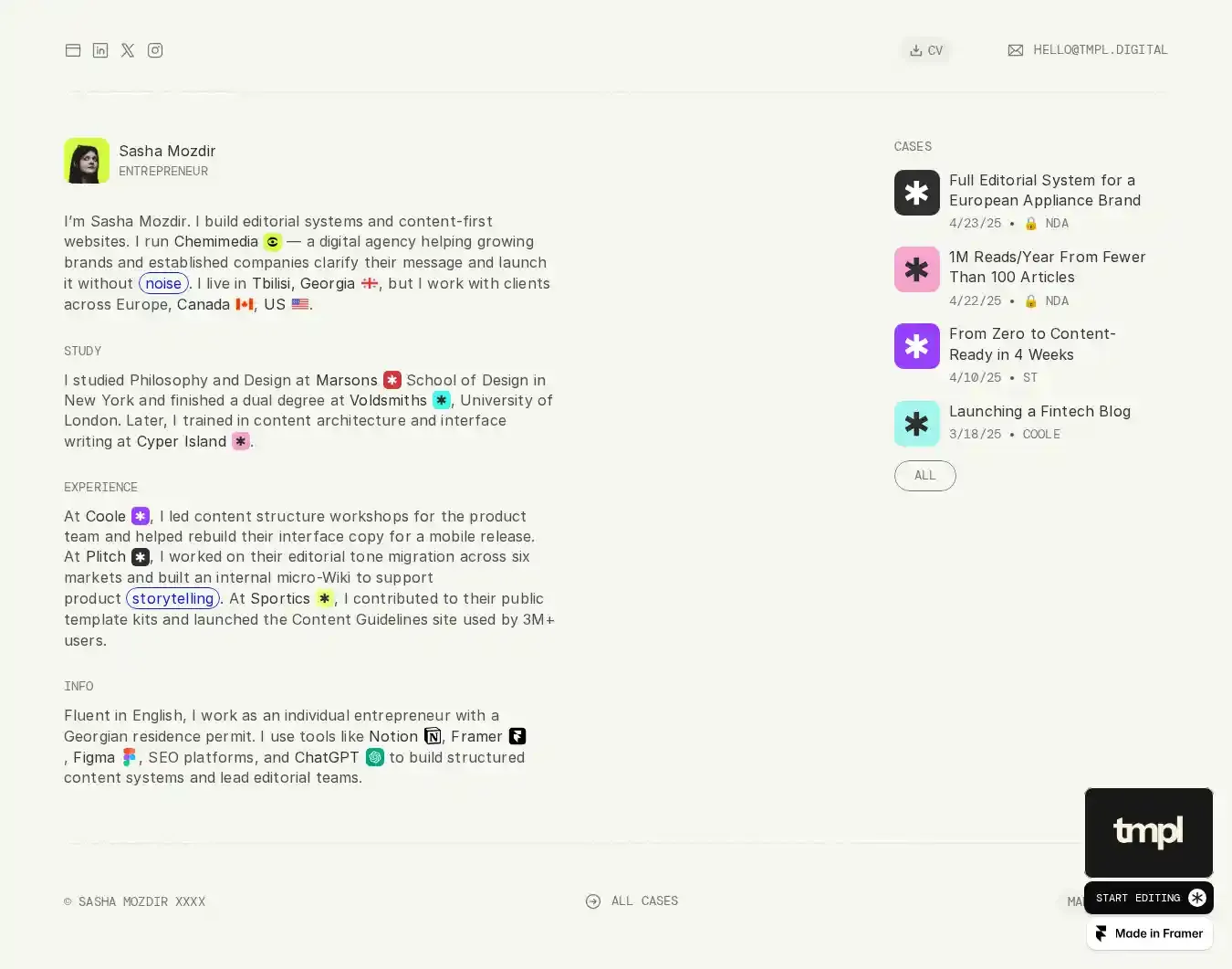 OutlineCV home page on desktop