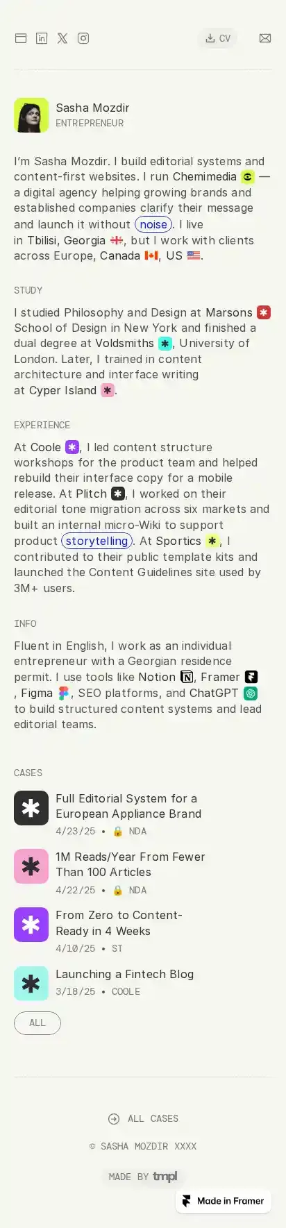 OutlineCV home page on mobile