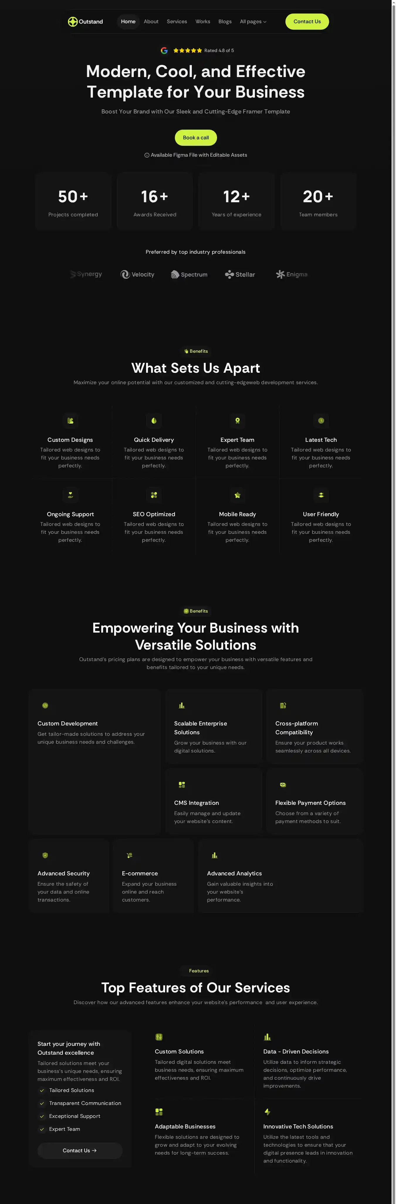 Outstand home page on desktop