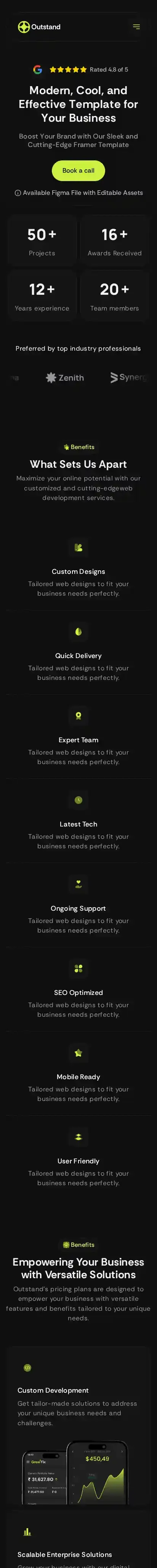 Outstand home page on mobile