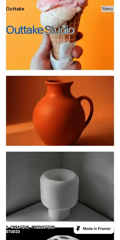 Outtake Studio home page on mobile