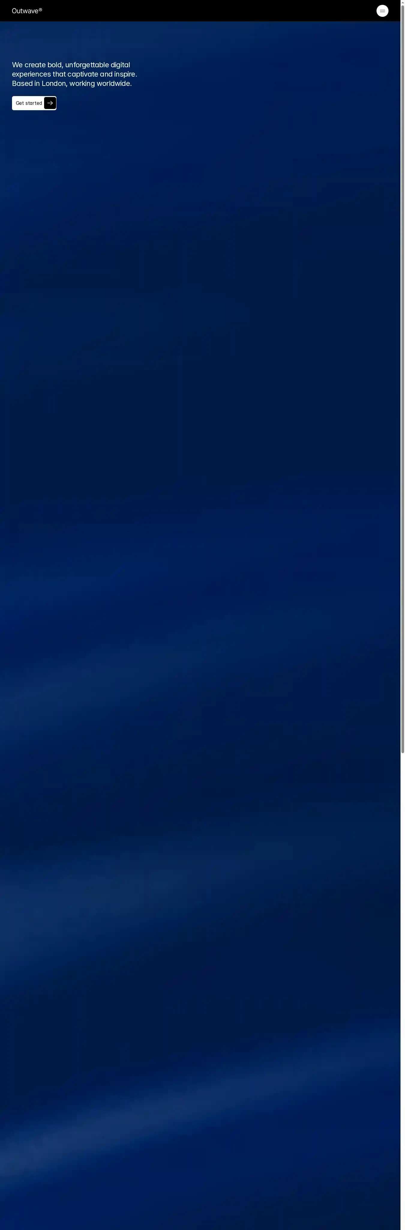 Outwave home page on desktop